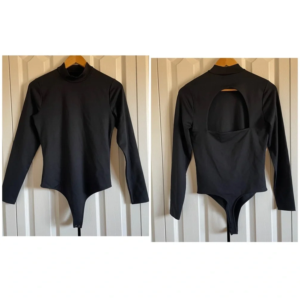 Abercrombie & Fitch Soft Collection Long Sleeve Bodysuit Womens M Black Cutout - Picture 1 of 15